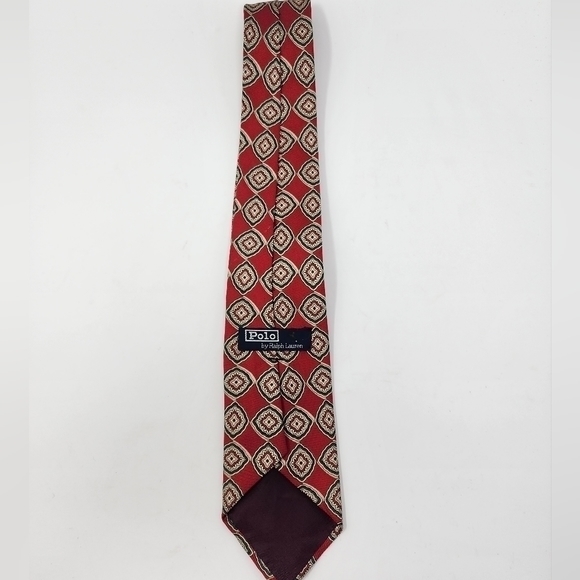 Polo by‎ Ralph Lauren Men's 100% Silk Made In USA Red Pattern Tie - Picture 7 of 12